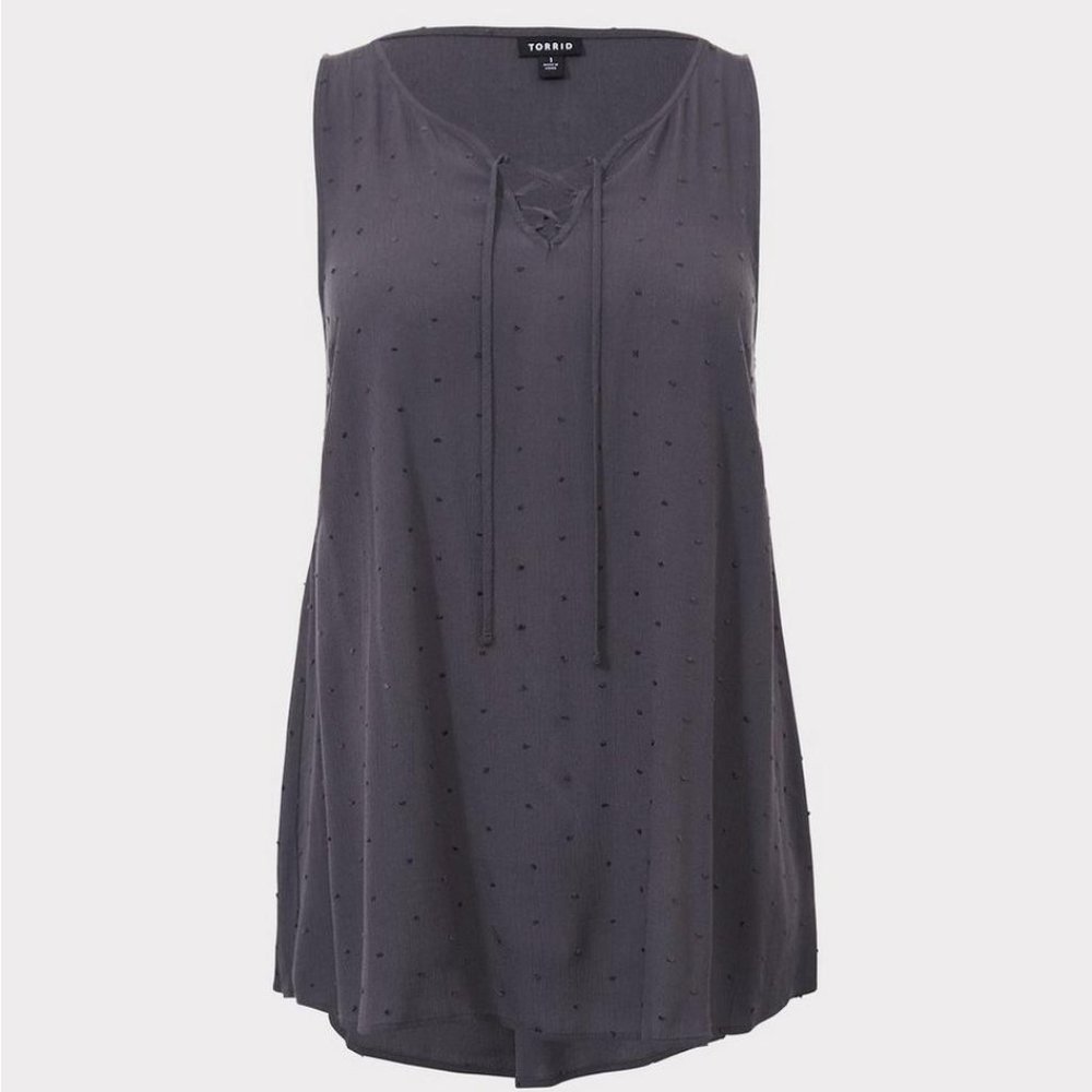 NWOT | Torrid Size 3 | Dark Grey Swiss Dot Lace-Up Tank